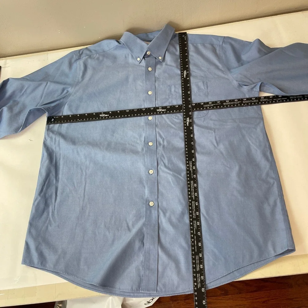 LL Bean Shirt Mens 17 33 Blue Pinpoint Oxford OCBD Long Sleeve Preppy Office